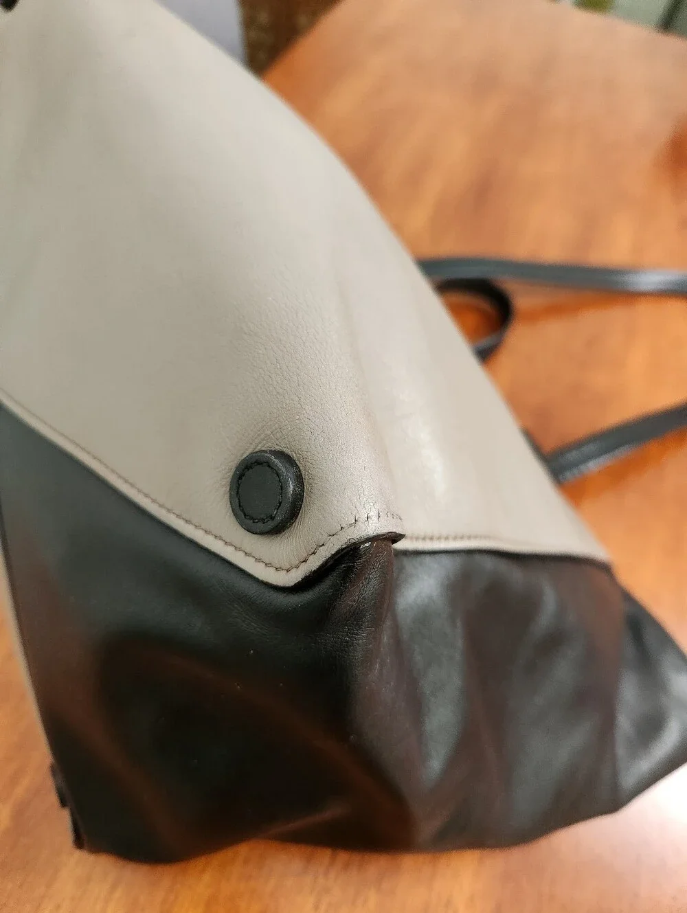 Prada Soft Calf Bicolor Tote In Gray And Black Leather With Pristine Interior